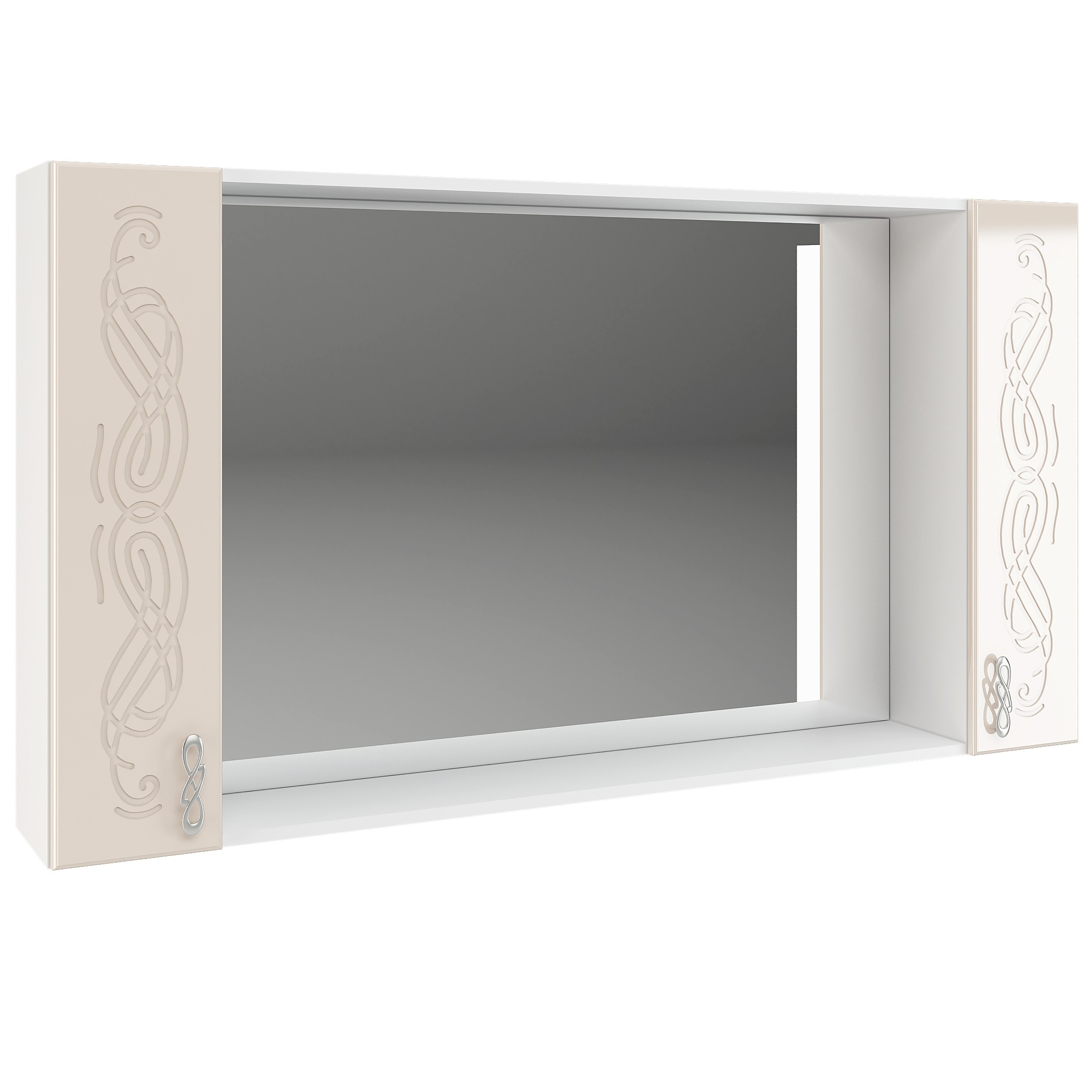 Зеркало с Полками Венесуэла МДФ/Жемчуг Глянец (Ш-1500 х В-800 х Г-220 мм)