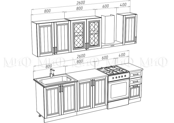 Кухонный Гарнитур Настенька 1600/1700/1800/2000 мм