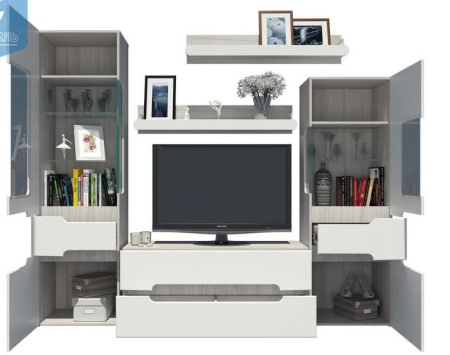 Гостиная Палермо Ясень Шимо Светлый/Белый Глянец (Ш-2272 мм x В-1910 мм x Г-413 мм)