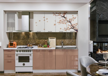 Кухня Сакура 2.0 м белый глянец / капучино глянец