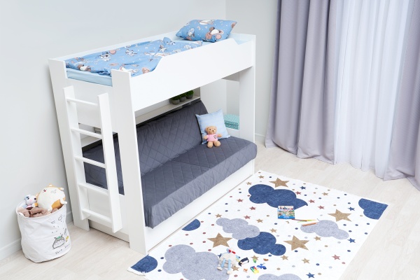 Двухъярусная кровать с диван-кроватью темно-серый / белый